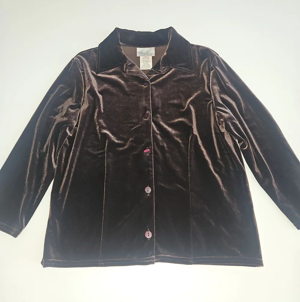 Kathie Lee Collection Dark Brown Velvety Button-Front Jacket